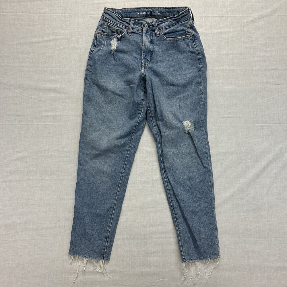 Old Navy High Rise Curvy O.G. Straight Jeans Women's 6 Blue Denim Casual Raw Hem